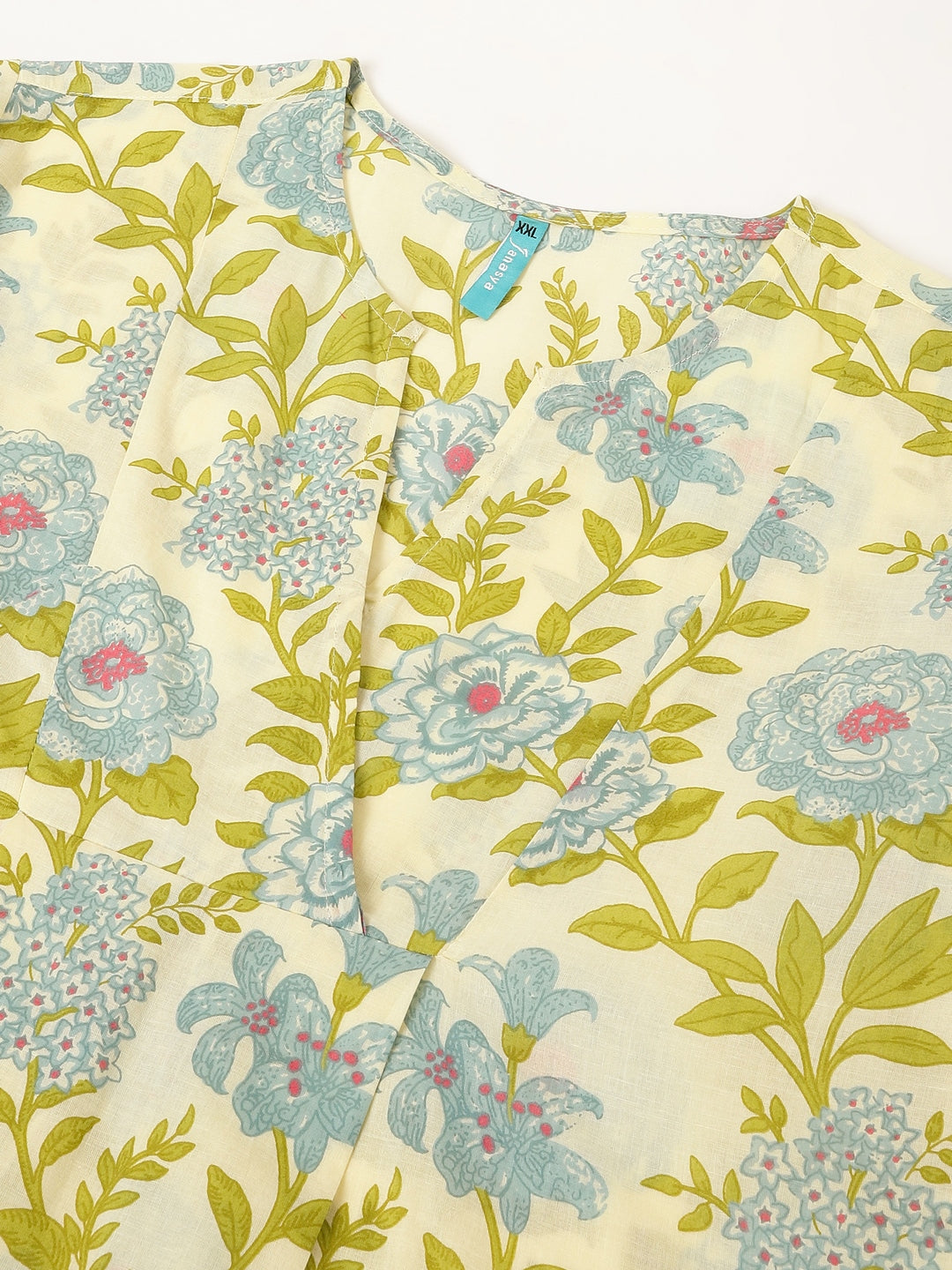 Plus Size Off White Pure Cotton Floral Printed A-line Tunic