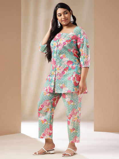 Plus Size Multicolor Cotton Ethnic Motifs A-Line Co-ord Set