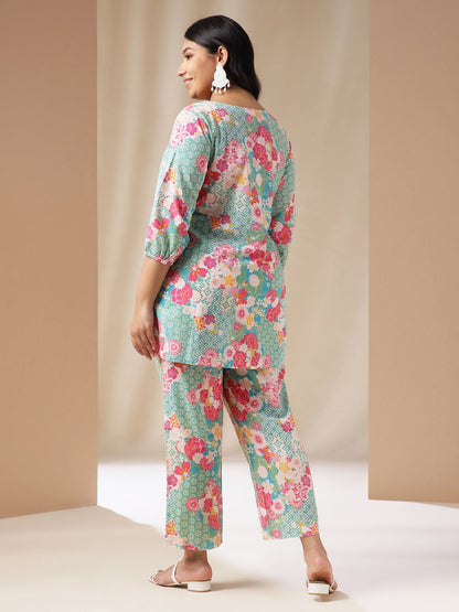 Plus Size Multicolor Cotton Ethnic Motifs A-Line Co-ord Set