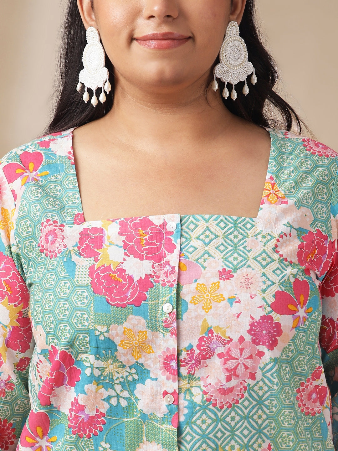 Plus Size Multicolor Cotton Ethnic Motifs A-Line Co-ord Set